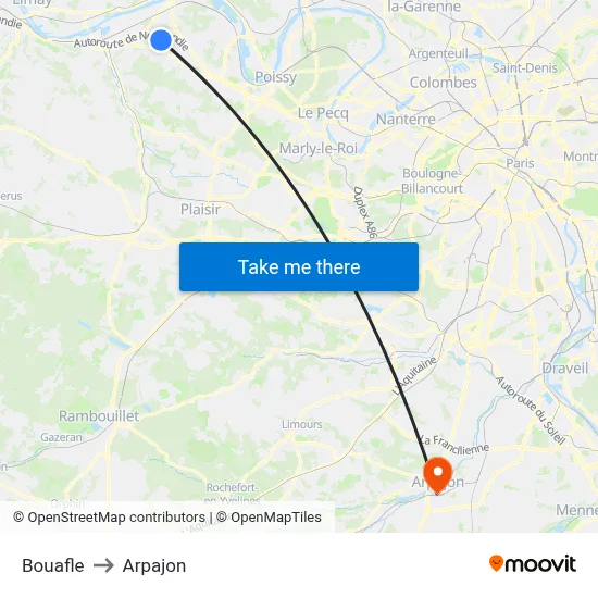 Bouafle to Arpajon map