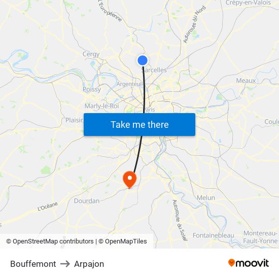 Bouffemont to Arpajon map