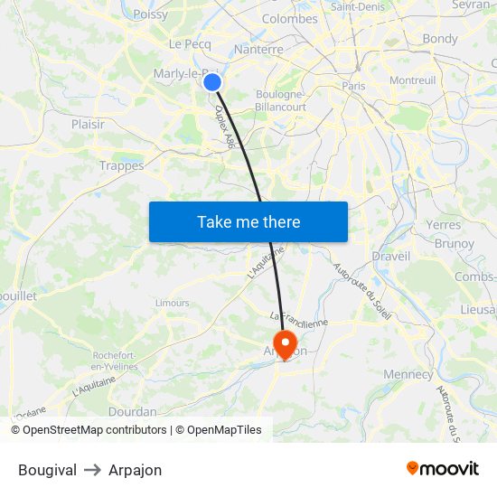 Bougival to Arpajon map