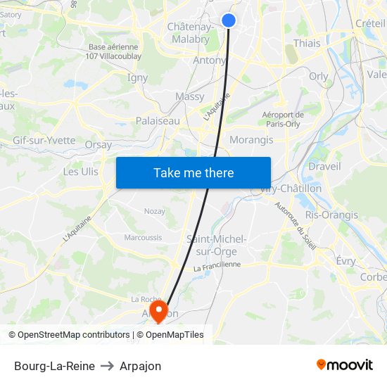 Bourg-La-Reine to Arpajon map