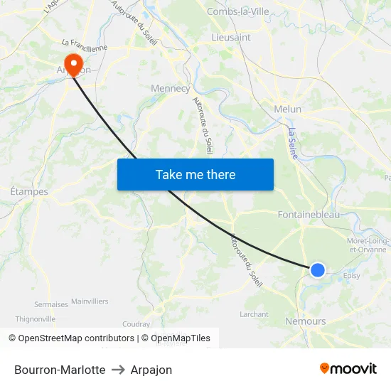 Bourron-Marlotte to Arpajon map