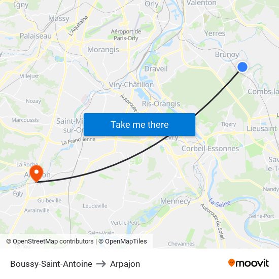 Boussy-Saint-Antoine to Arpajon map