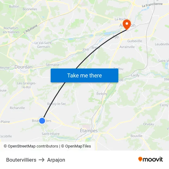 Boutervilliers to Arpajon map