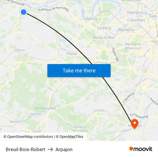 Breuil-Bois-Robert to Arpajon map