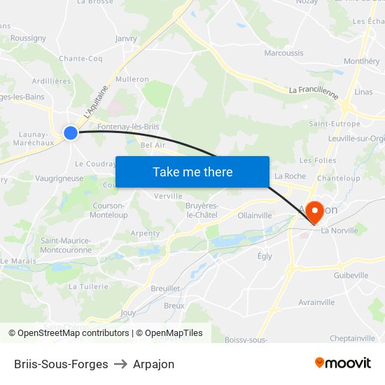 Briis-Sous-Forges to Arpajon map
