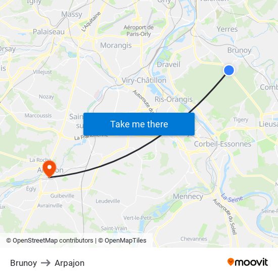 Brunoy to Arpajon map