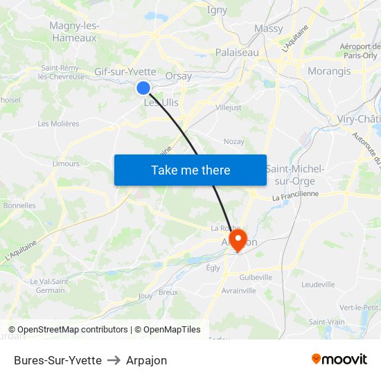 Bures-Sur-Yvette to Arpajon map