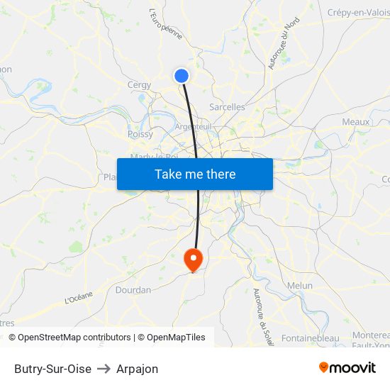 Butry-Sur-Oise to Arpajon map