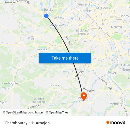Chambourcy to Arpajon map