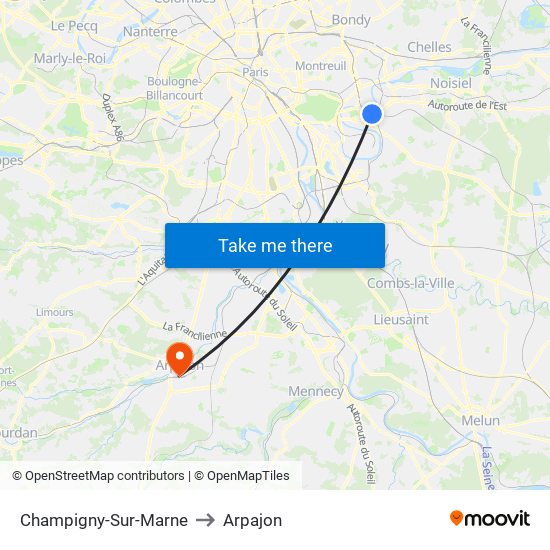 Champigny-Sur-Marne to Arpajon map