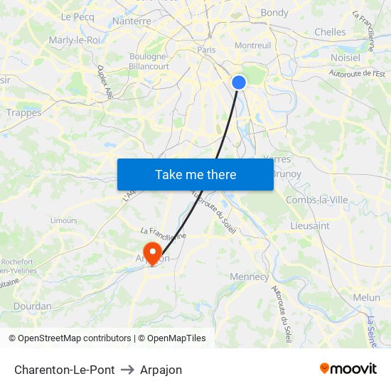 Charenton-Le-Pont to Arpajon map