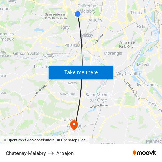 Chatenay-Malabry to Arpajon map