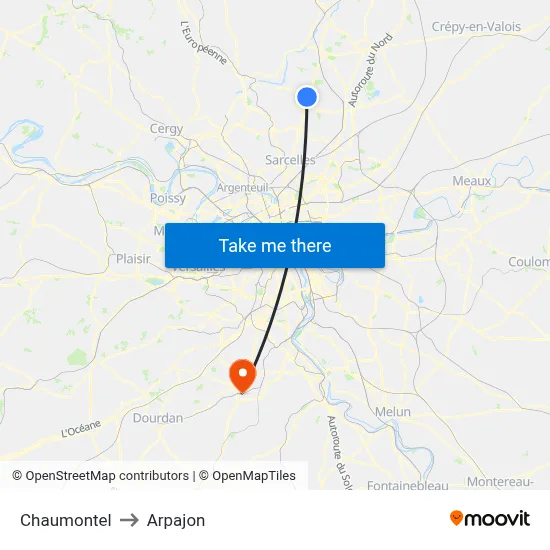 Chaumontel to Arpajon map