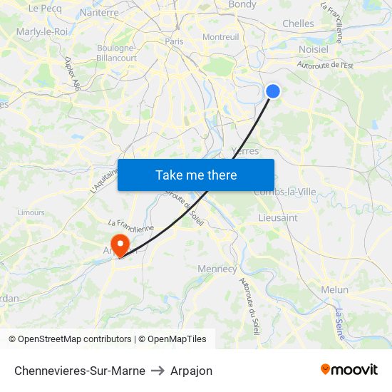 Chennevieres-Sur-Marne to Arpajon map