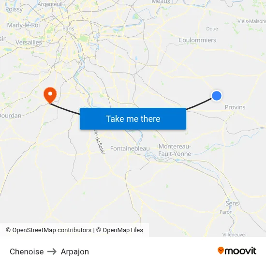 Chenoise to Arpajon map