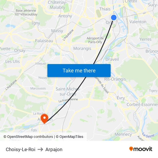 Choisy-Le-Roi to Arpajon map