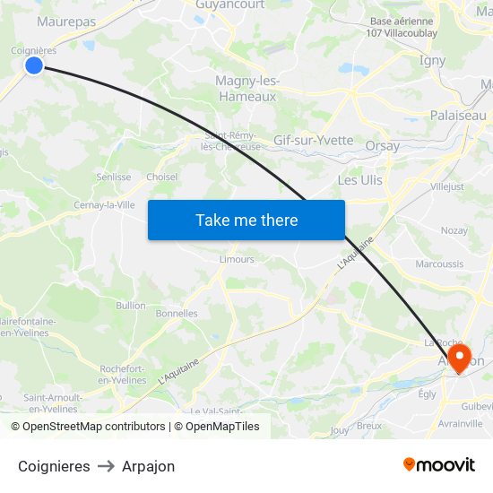 Coignieres to Arpajon map