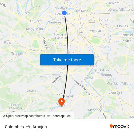 Colombes to Arpajon map