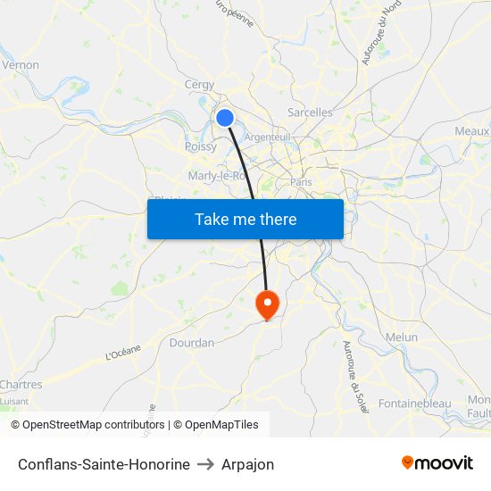 Conflans-Sainte-Honorine to Arpajon map