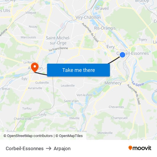 Corbeil-Essonnes to Arpajon map