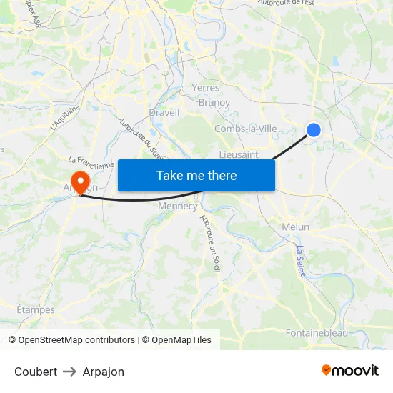Coubert to Arpajon map