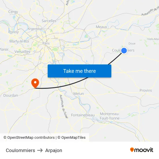 Coulommiers to Arpajon map