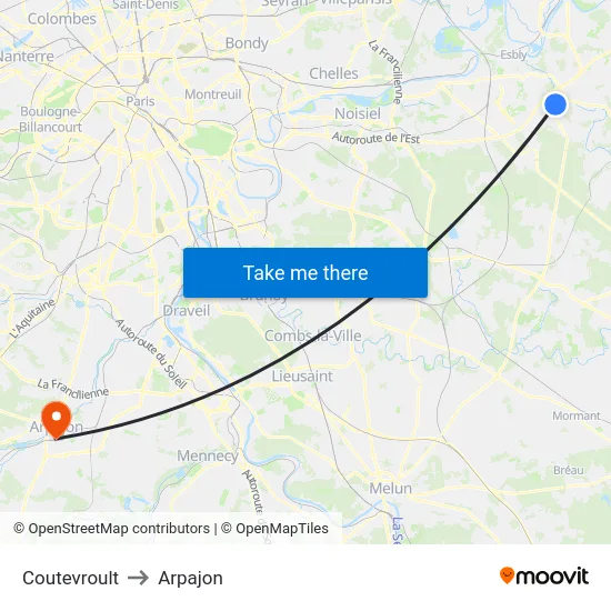 Coutevroult to Arpajon map