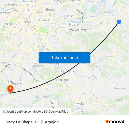 Crecy-La-Chapelle to Arpajon map