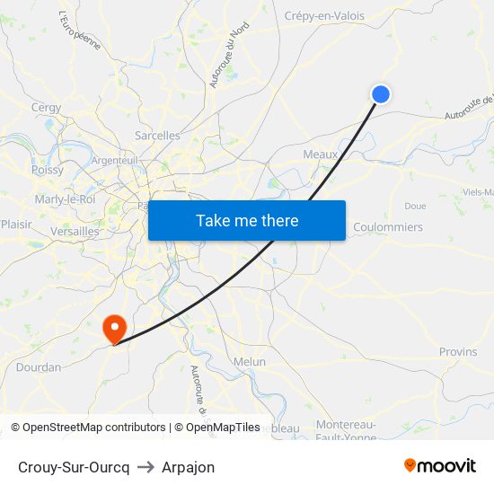Crouy-Sur-Ourcq to Arpajon map