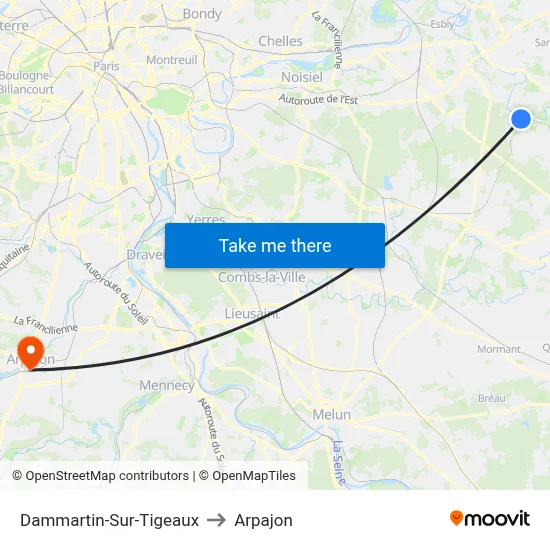 Dammartin-Sur-Tigeaux to Arpajon map
