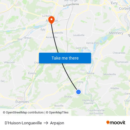 D'Huison-Longueville to Arpajon map