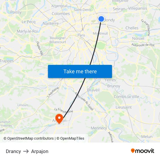 Drancy to Arpajon map