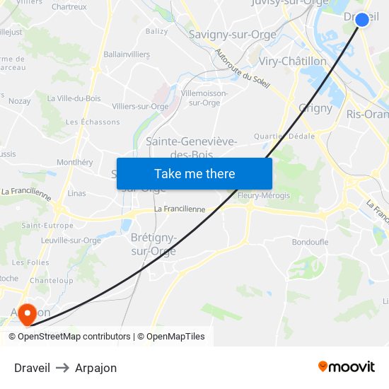 Draveil to Arpajon map