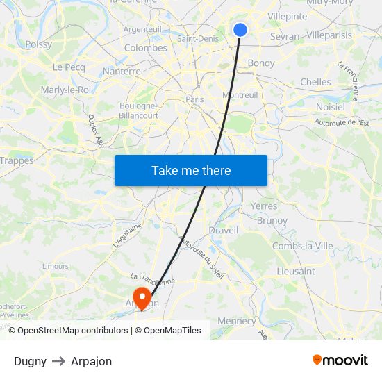 Dugny to Arpajon map