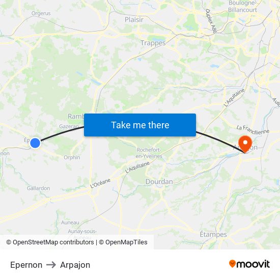 Epernon to Arpajon map