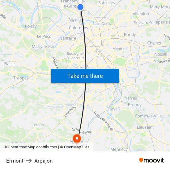 Ermont to Arpajon map