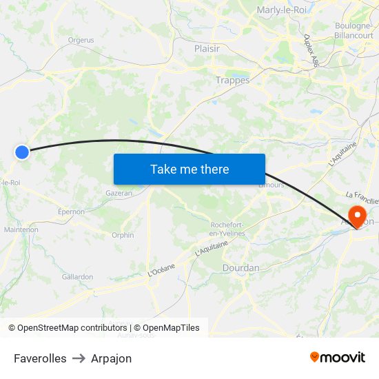 Faverolles to Arpajon map