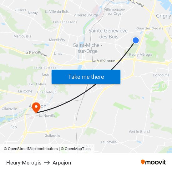 Fleury-Merogis to Arpajon map