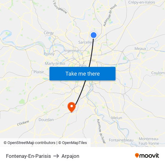 Fontenay-En-Parisis to Arpajon map