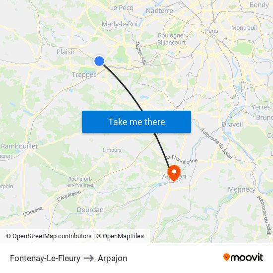 Fontenay-Le-Fleury to Arpajon map