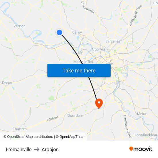 Fremainville to Arpajon map