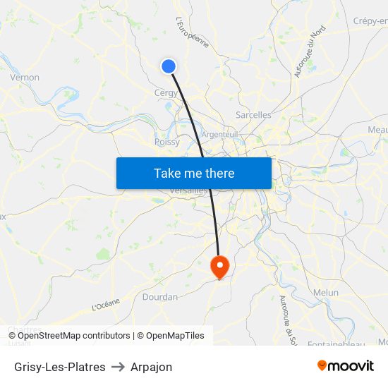 Grisy-Les-Platres to Arpajon map