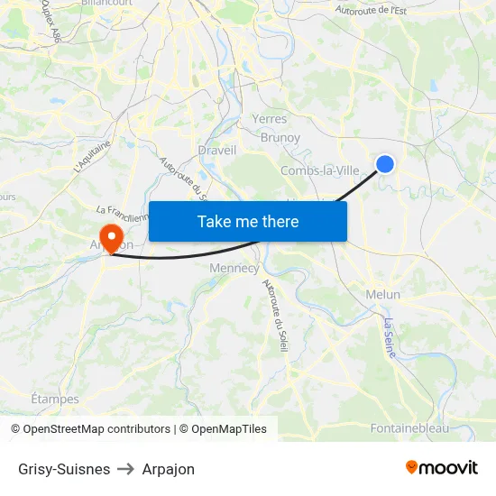 Grisy-Suisnes to Arpajon map