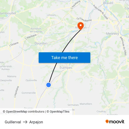Guillerval to Arpajon map