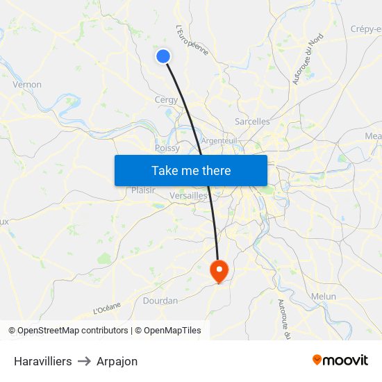 Haravilliers to Arpajon map