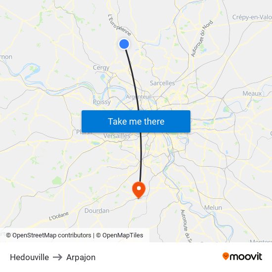 Hedouville to Arpajon map