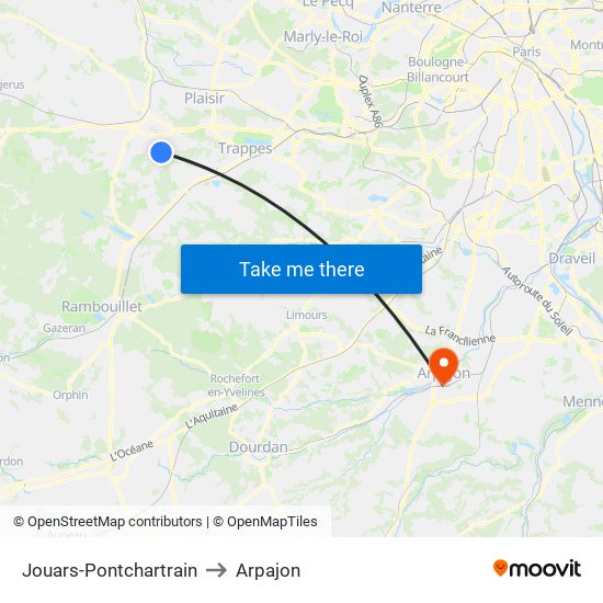 Jouars-Pontchartrain to Arpajon map