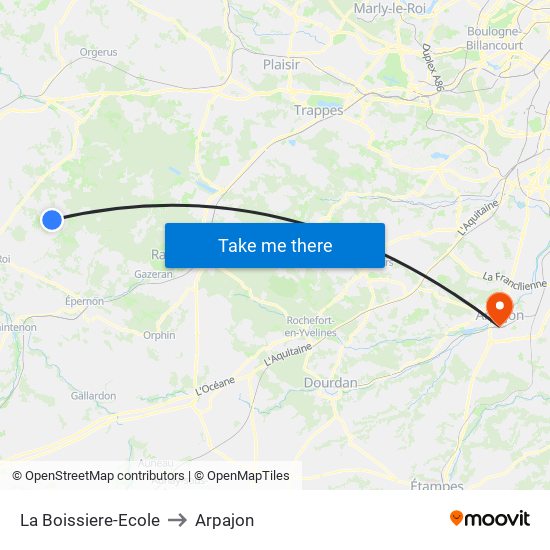 La Boissiere-Ecole to Arpajon map