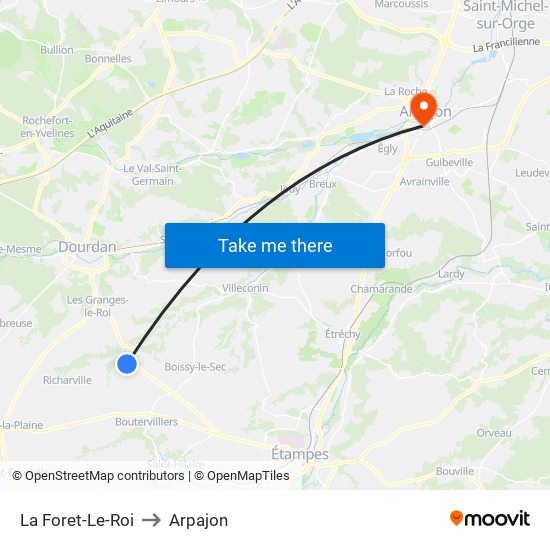 La Foret-Le-Roi to Arpajon map