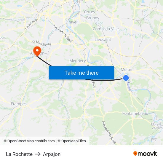 La Rochette to Arpajon map
